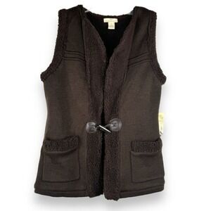 Eagles Eye Toggle Vest Womens Size Small Wool Mix Faux Fur‎ Rustic Earthy  NEW